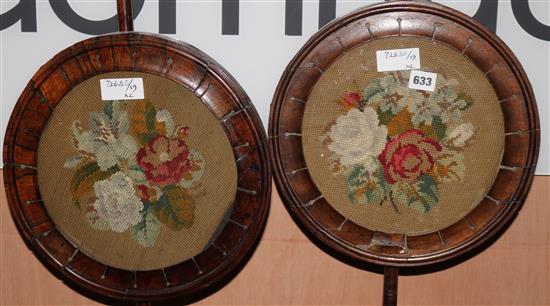 A pair of William IV rosewood polescreens, H.140cm